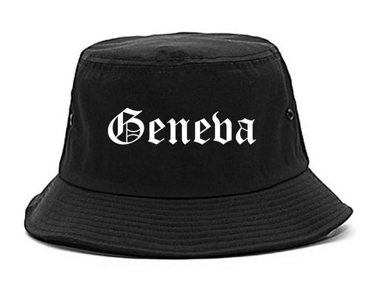 Geneva New York NY Old English Mens Bucket Hat Black