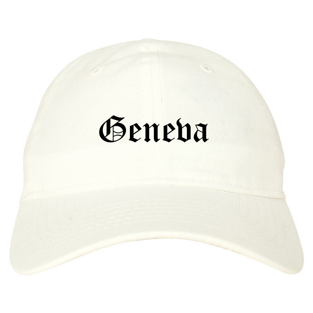 Geneva New York NY Old English Mens Dad Hat Baseball Cap White