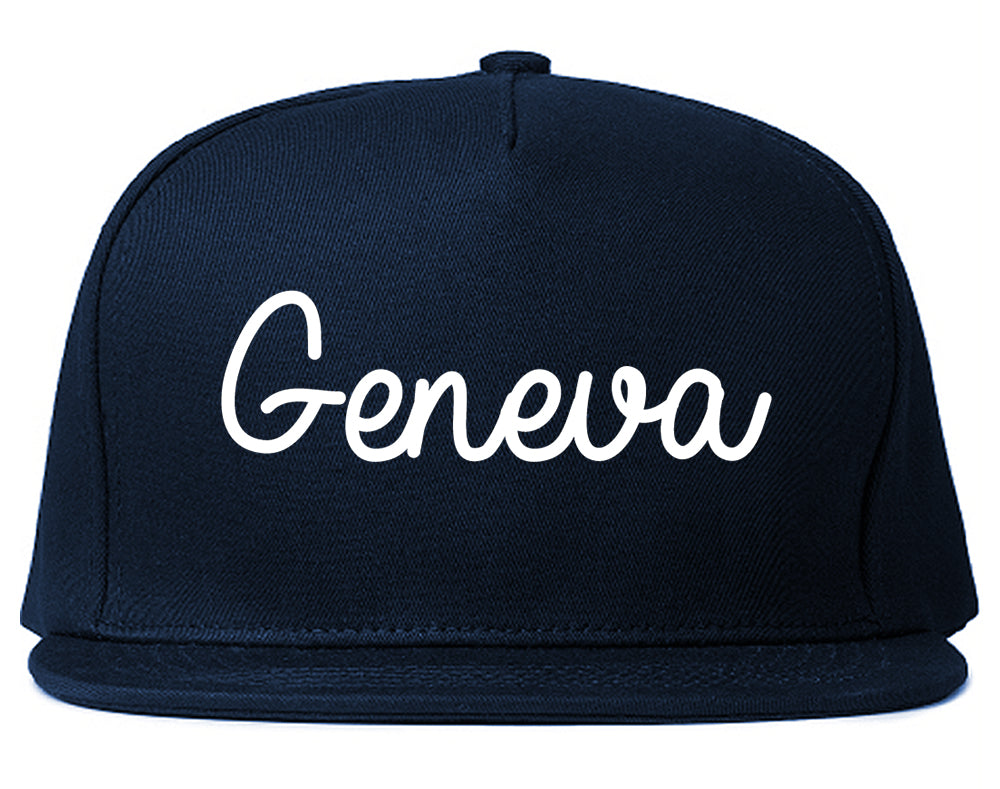 Geneva New York NY Script Mens Snapback Hat Navy Blue