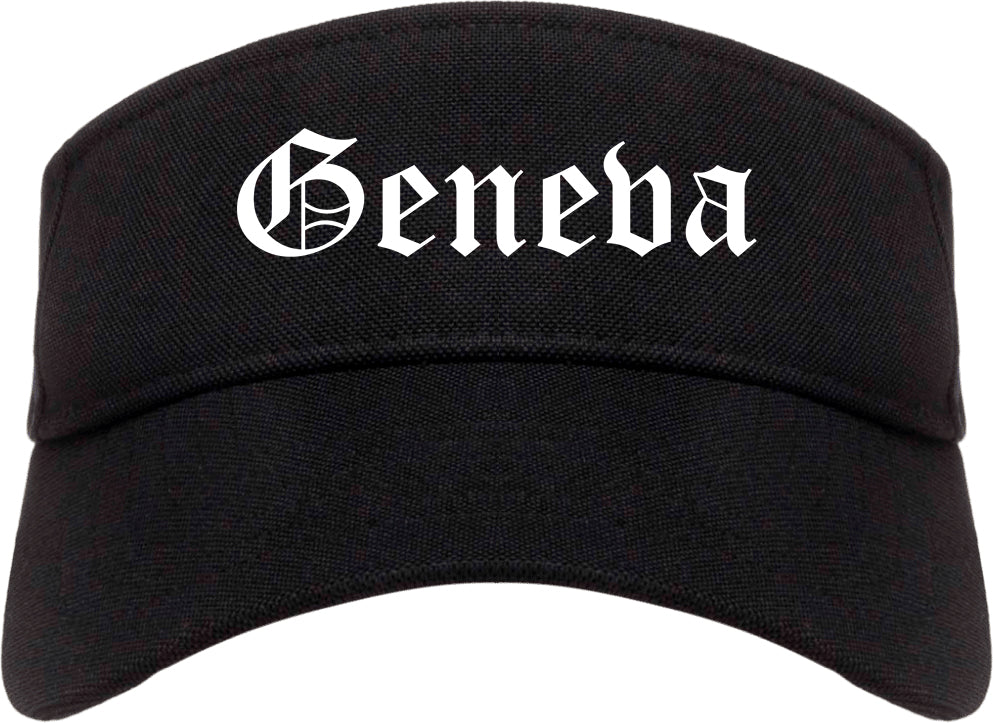 Geneva New York NY Old English Mens Visor Cap Hat Black