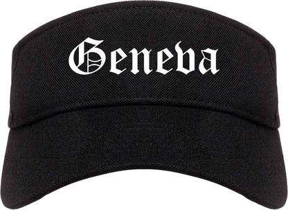Geneva New York NY Old English Mens Visor Cap Hat Black