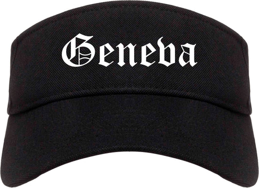 Geneva New York NY Old English Mens Visor Cap Hat Black