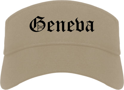 Geneva New York NY Old English Mens Visor Cap Hat Khaki