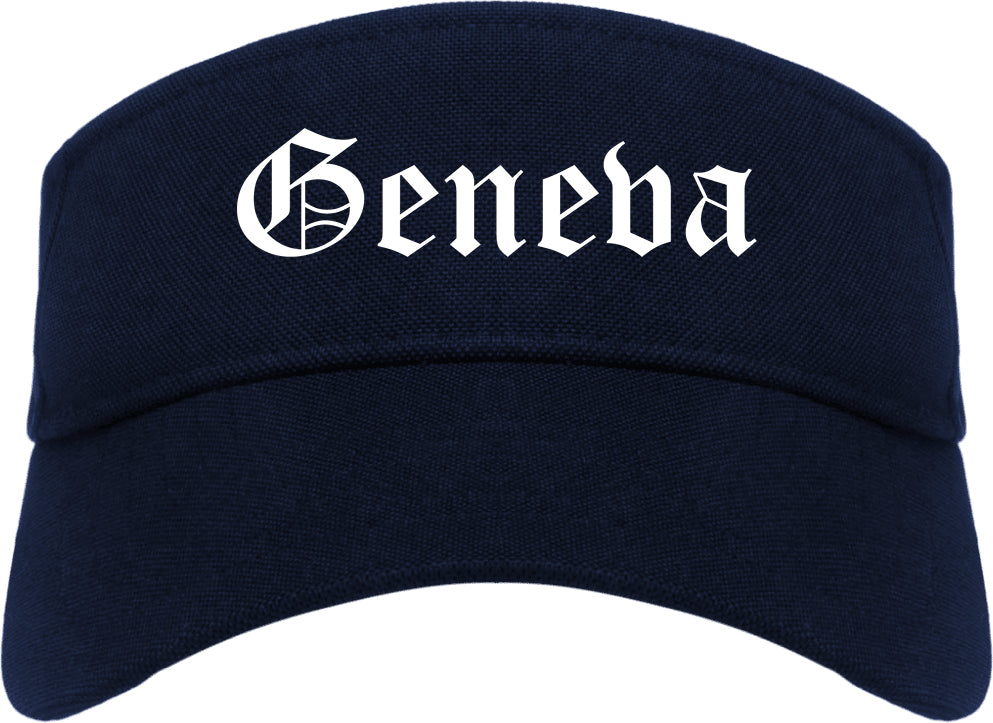 Geneva New York NY Old English Mens Visor Cap Hat Navy Blue