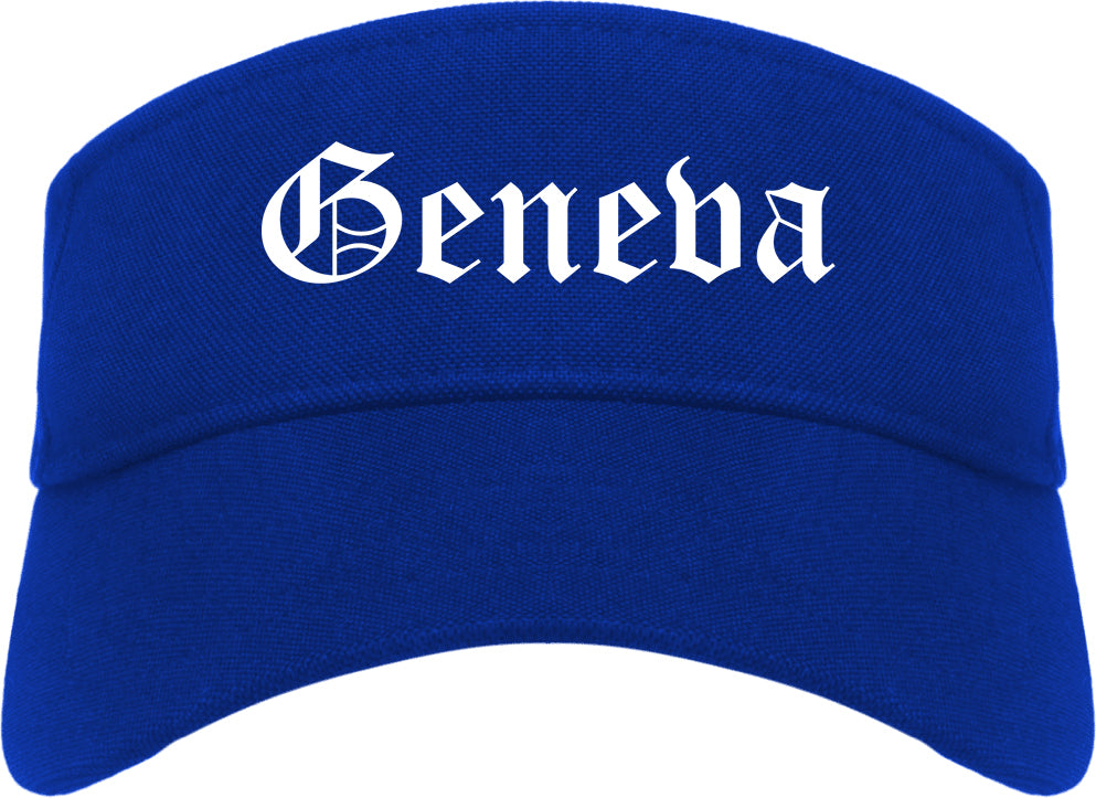 Geneva New York NY Old English Mens Visor Cap Hat Royal Blue