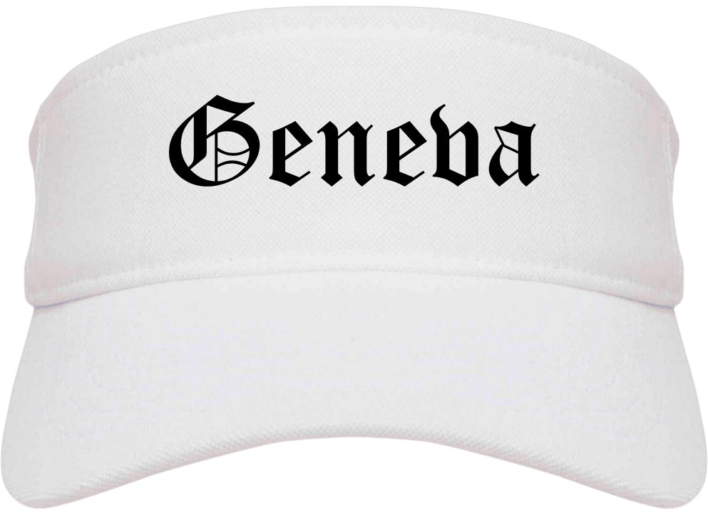 Geneva New York NY Old English Mens Visor Cap Hat White