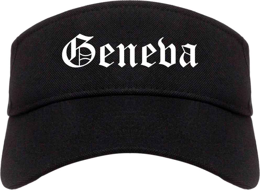 Geneva Ohio OH Old English Mens Visor Cap Hat Black