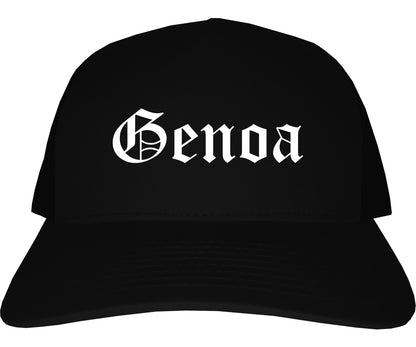 Genoa Illinois IL Old English Mens Trucker Hat Cap Black