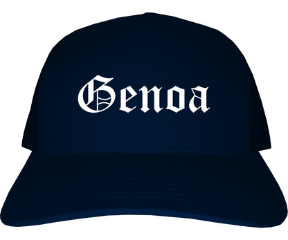 Genoa Illinois IL Old English Mens Trucker Hat Cap Navy Blue