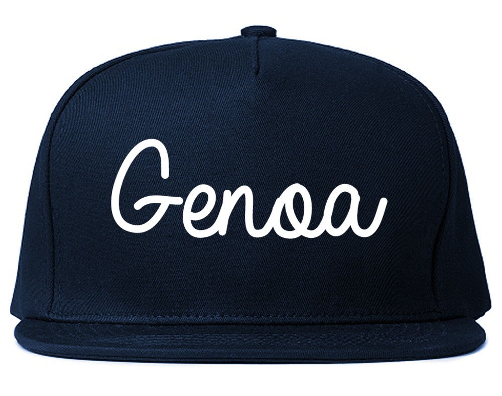 Genoa Illinois IL Script Mens Snapback Hat Navy Blue