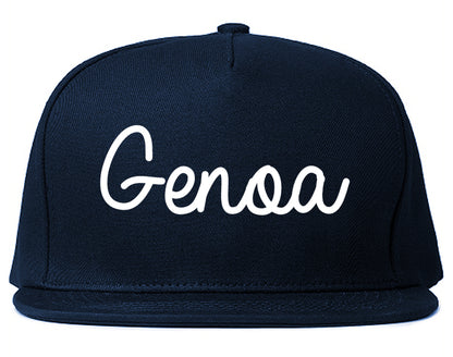 Genoa Illinois IL Script Mens Snapback Hat Navy Blue