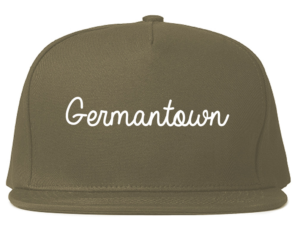 Germantown Wisconsin WI Script Mens Snapback Hat Grey