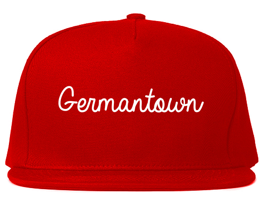 Germantown Wisconsin WI Script Mens Snapback Hat Red