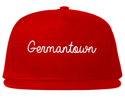 Germantown Wisconsin WI Script Mens Snapback Hat Red