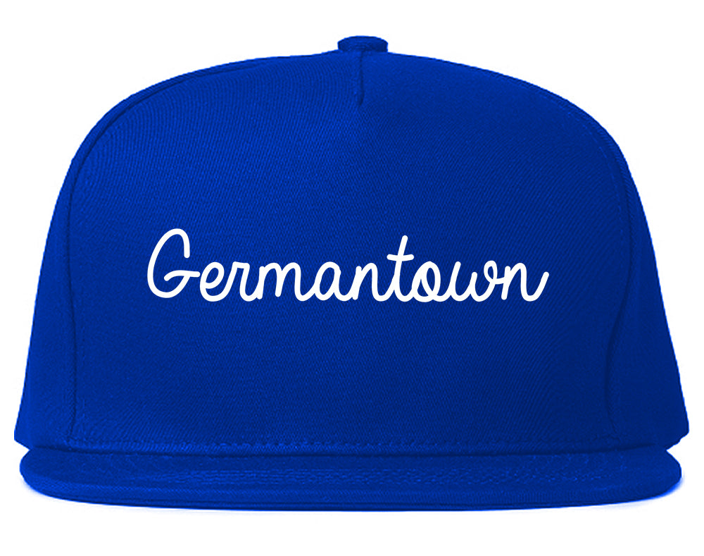 Germantown Wisconsin WI Script Mens Snapback Hat Royal Blue