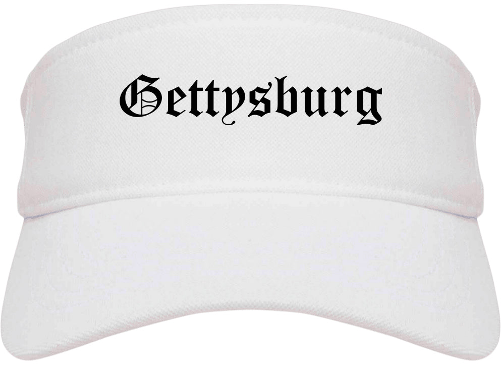 Gettysburg Pennsylvania PA Old English Mens Visor Cap Hat White