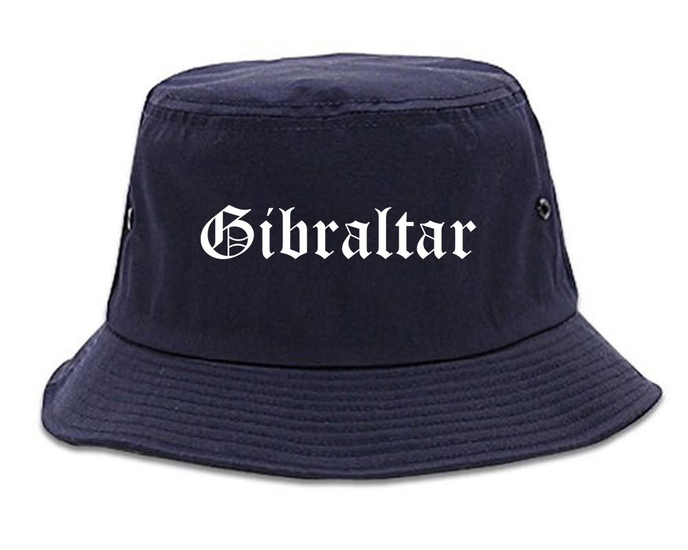 Gibraltar Michigan MI Old English Mens Bucket Hat Navy Blue