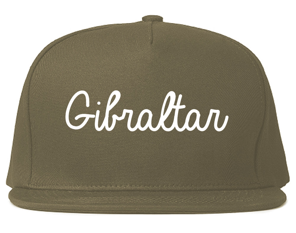 Gibraltar Michigan MI Script Mens Snapback Hat Grey