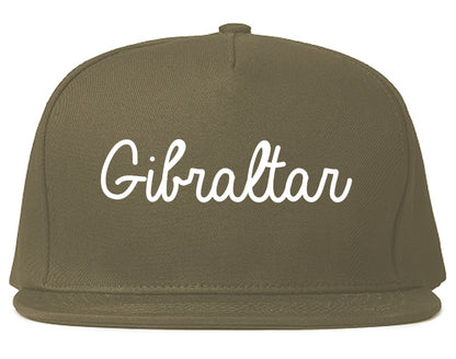 Gibraltar Michigan MI Script Mens Snapback Hat Grey