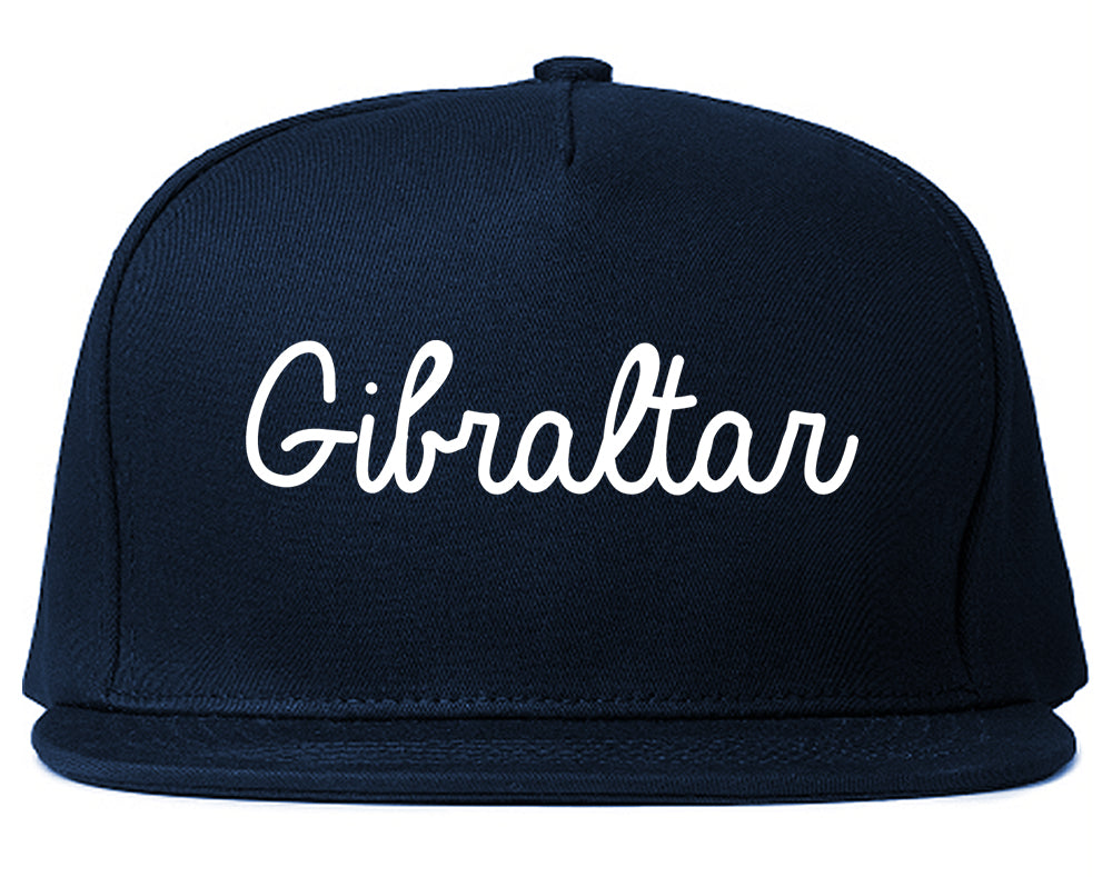 Gibraltar Michigan MI Script Mens Snapback Hat Navy Blue