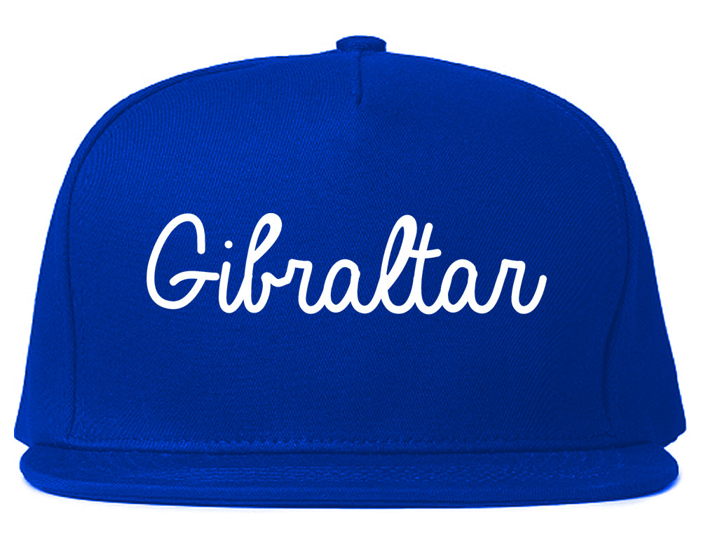 Gibraltar Michigan MI Script Mens Snapback Hat Royal Blue