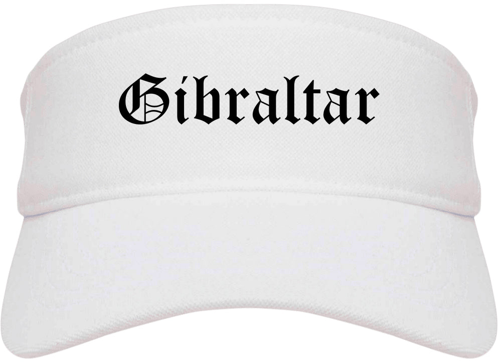 Gibraltar Michigan MI Old English Mens Visor Cap Hat White