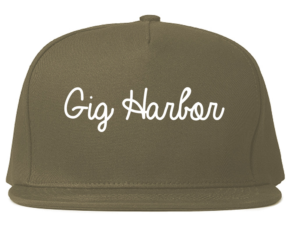 Gig Harbor Washington WA Script Mens Snapback Hat Grey