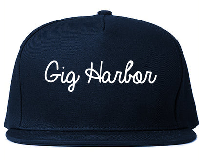 Gig Harbor Washington WA Script Mens Snapback Hat Navy Blue