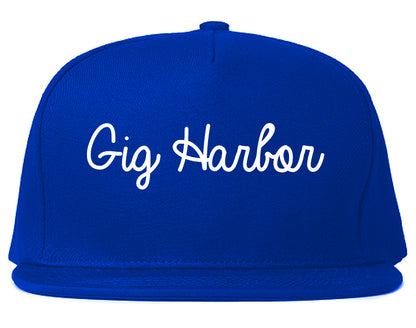 Gig Harbor Washington WA Script Mens Snapback Hat Royal Blue