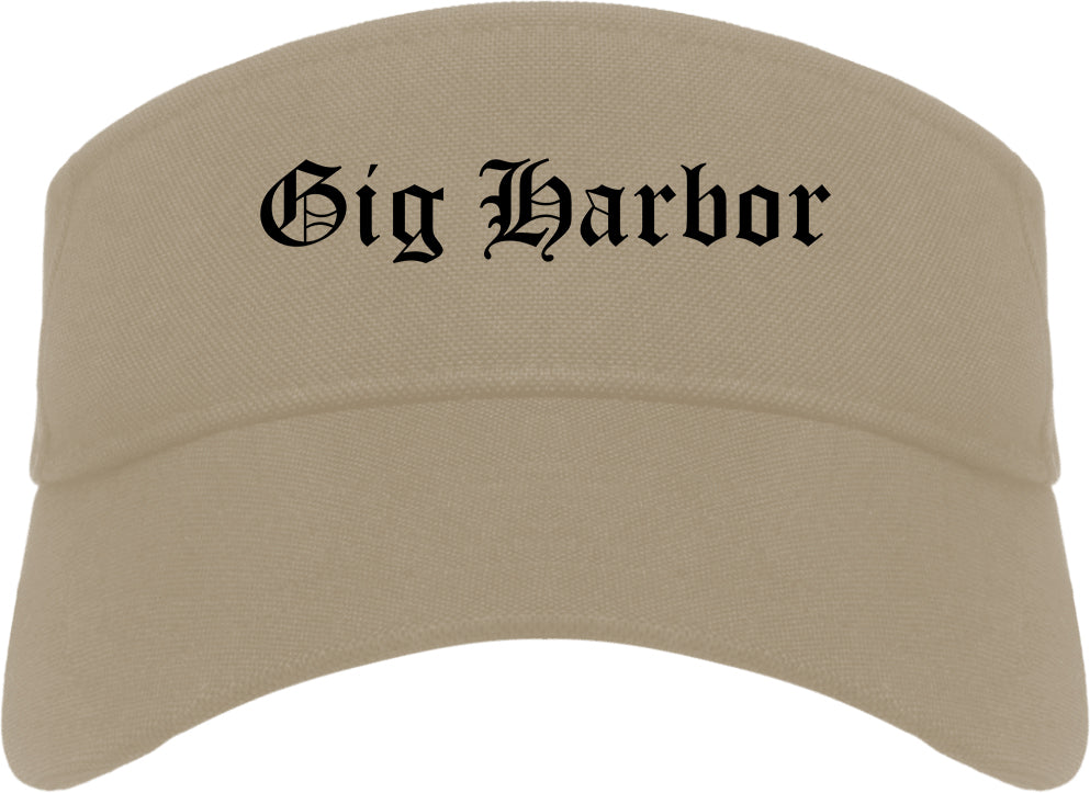 Gig Harbor Washington WA Old English Mens Visor Cap Hat Khaki