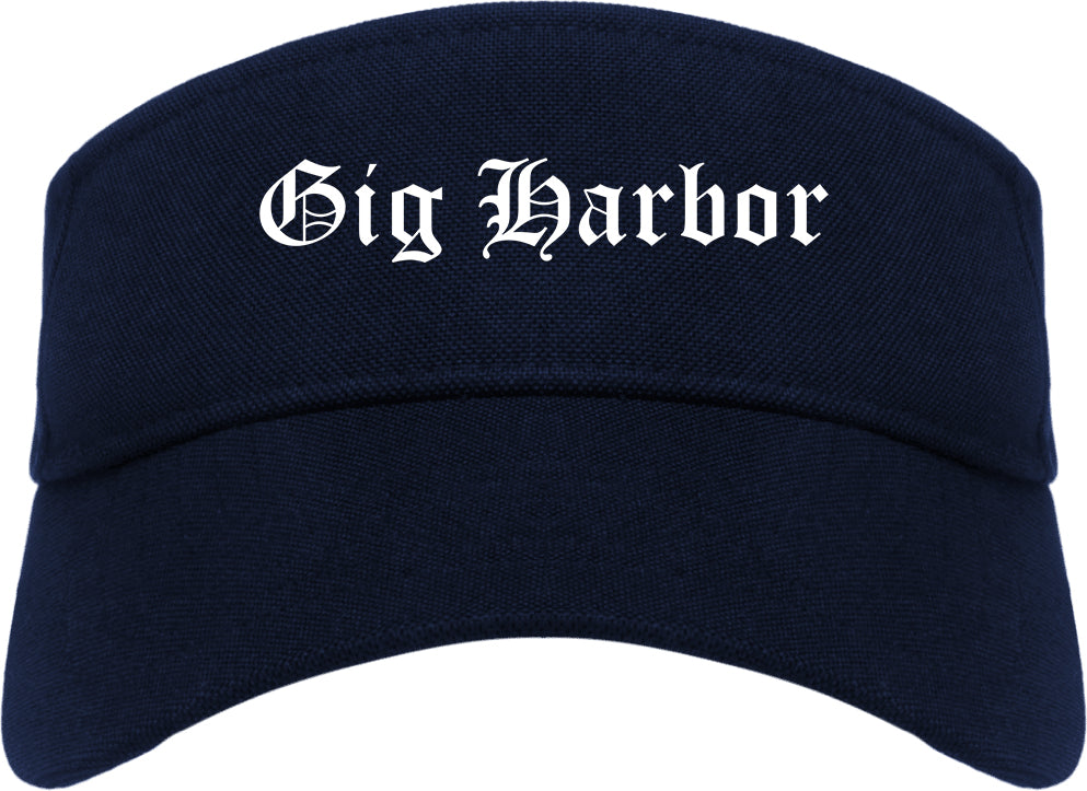 Gig Harbor Washington WA Old English Mens Visor Cap Hat Navy Blue