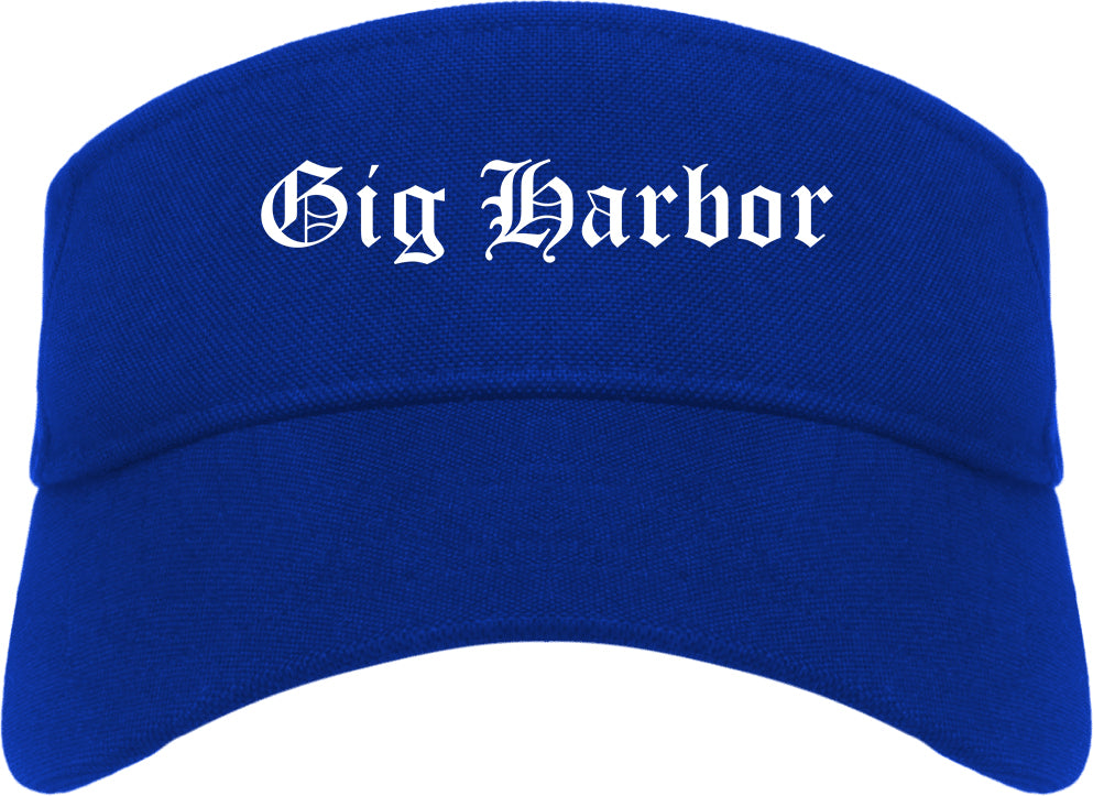 Gig Harbor Washington WA Old English Mens Visor Cap Hat Royal Blue