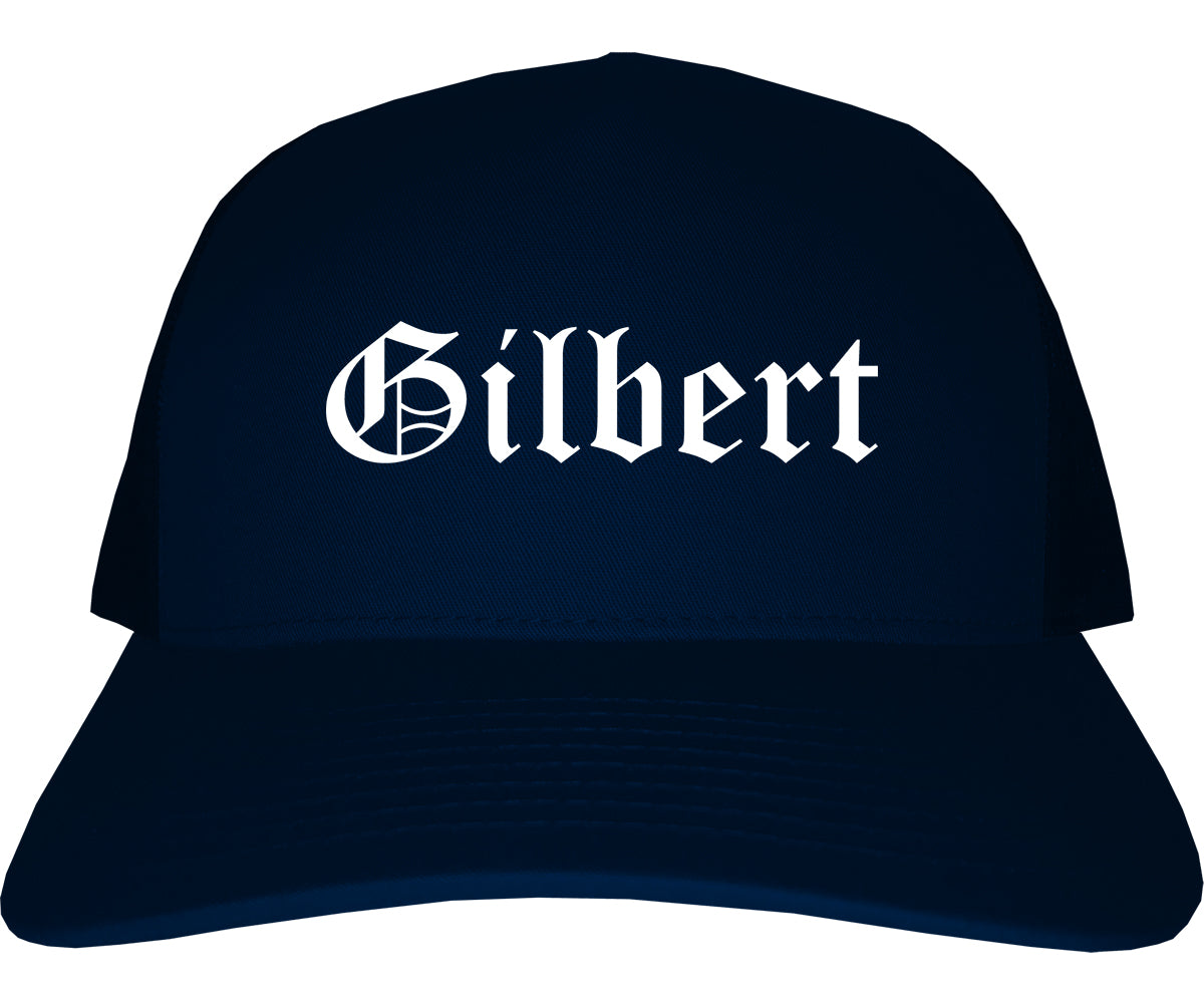Gilbert Arizona AZ Old English Mens Trucker Hat Cap Navy Blue