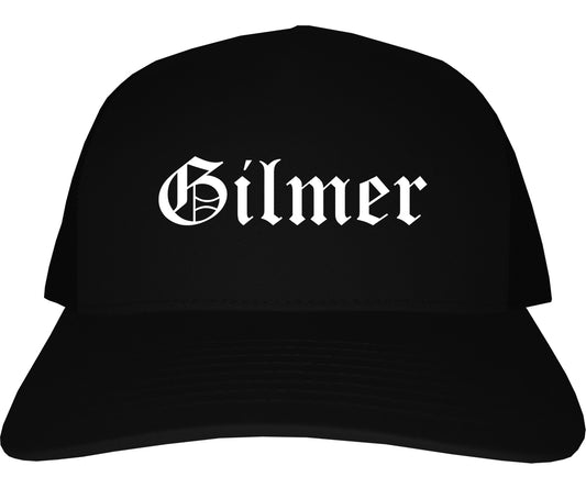 Gilmer Texas TX Old English Mens Trucker Hat Cap Black