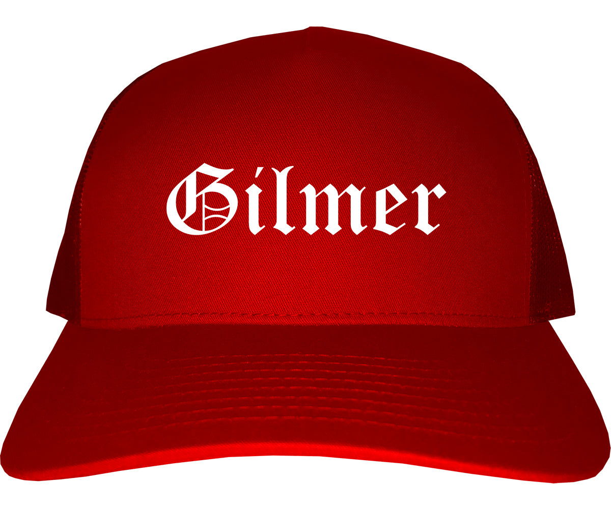 Gilmer Texas TX Old English Mens Trucker Hat Cap Red