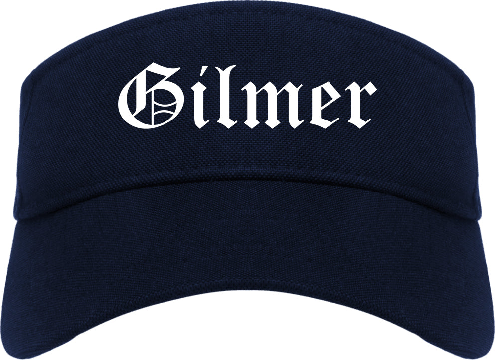 Gilmer Texas TX Old English Mens Visor Cap Hat Navy Blue