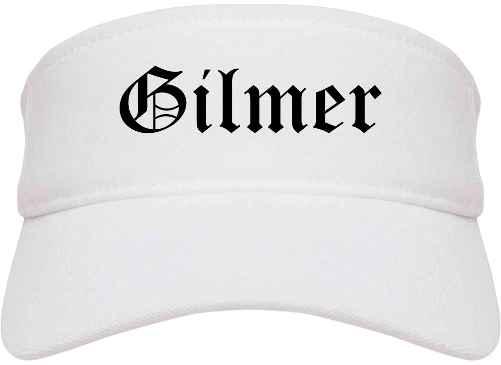 Gilmer Texas TX Old English Mens Visor Cap Hat White