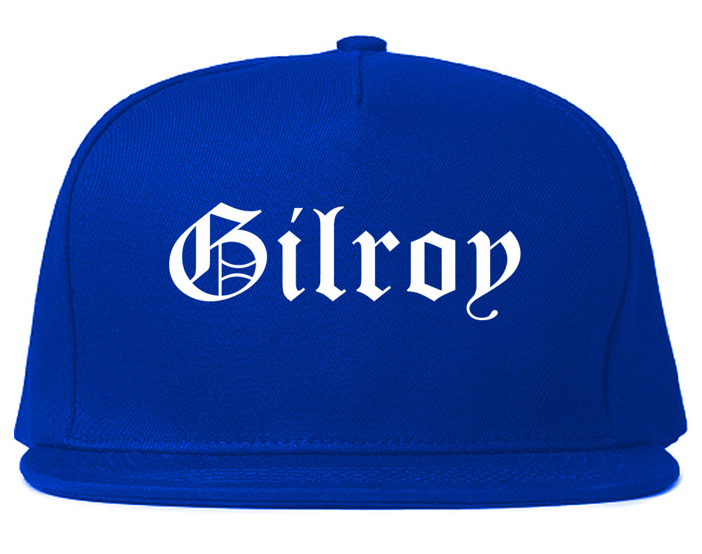 Gilroy California CA Old English Mens Snapback Hat Royal Blue