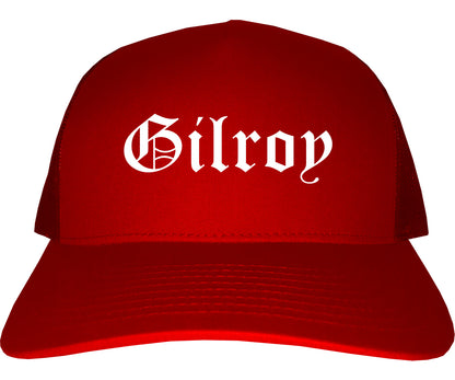 Gilroy California CA Old English Mens Trucker Hat Cap Red
