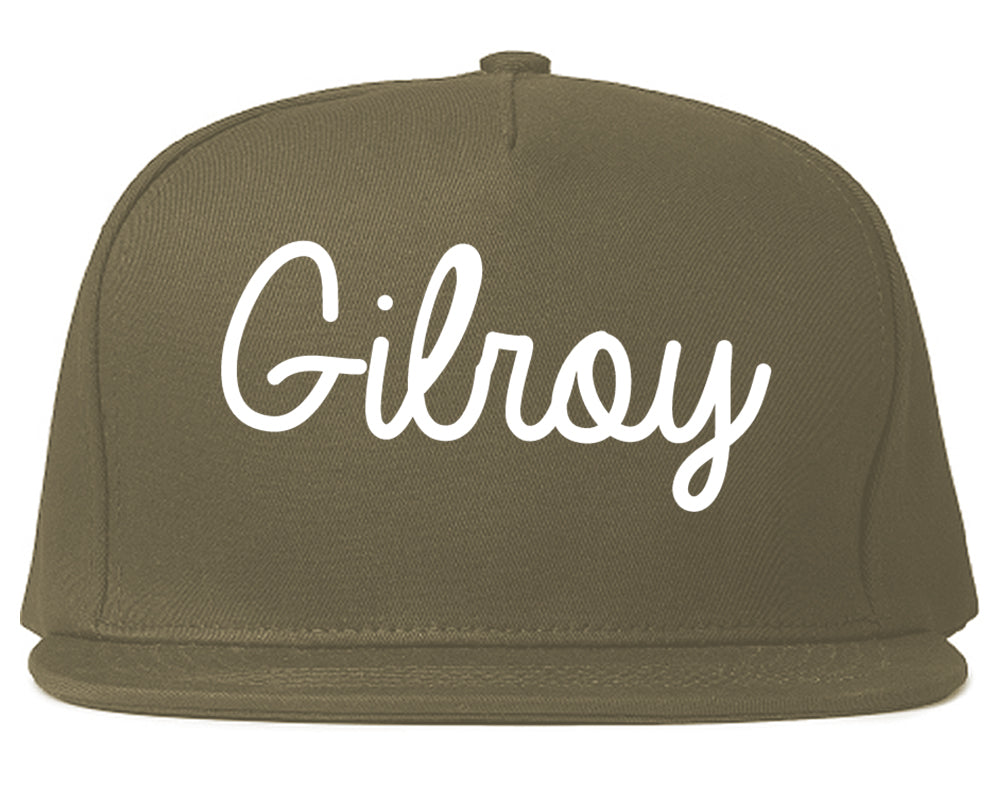 Gilroy California CA Script Mens Snapback Hat Grey