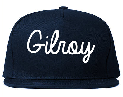 Gilroy California CA Script Mens Snapback Hat Navy Blue