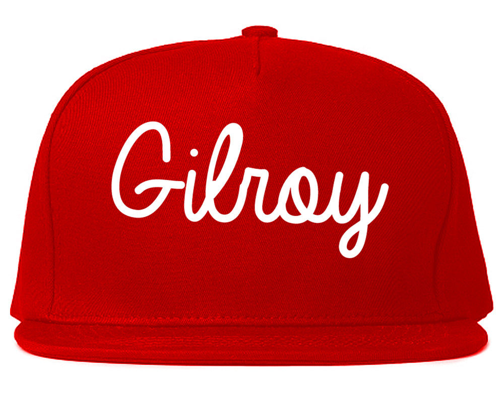 Gilroy California CA Script Mens Snapback Hat Red