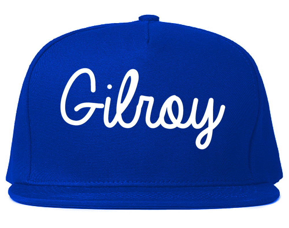Gilroy California CA Script Mens Snapback Hat Royal Blue