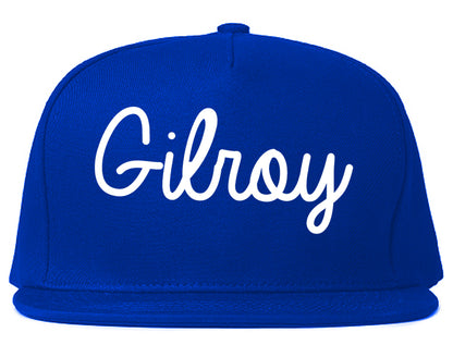Gilroy California CA Script Mens Snapback Hat Royal Blue