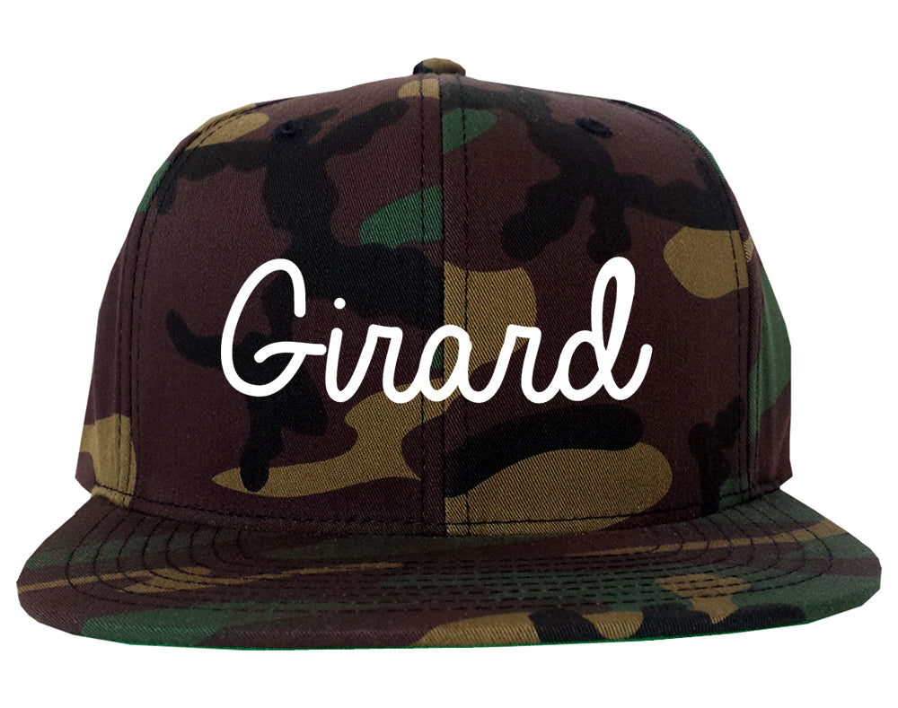 Girard Ohio OH Script Mens Snapback Hat Army Camo