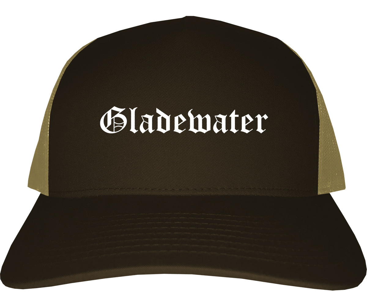 Gladewater Texas TX Old English Mens Trucker Hat Cap Brown