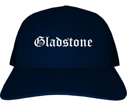 Gladstone Michigan MI Old English Mens Trucker Hat Cap Navy Blue