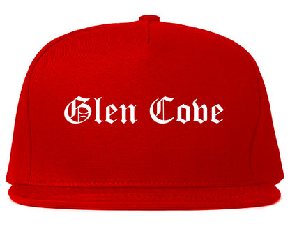 Glen Cove New York NY Old English Mens Snapback Hat Red