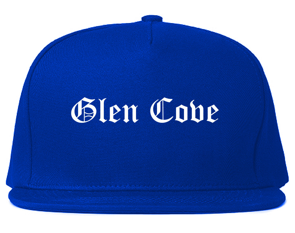 Glen Cove New York NY Old English Mens Snapback Hat Royal Blue