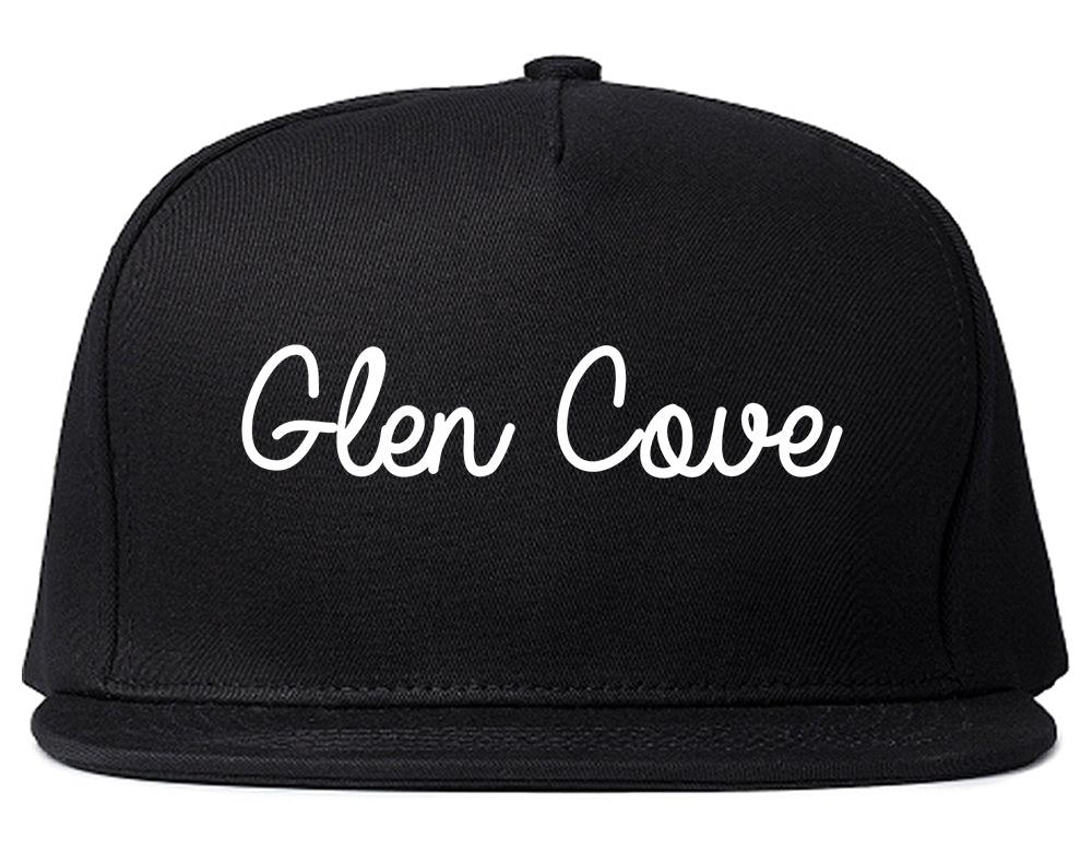 Glen Cove New York NY Script Mens Snapback Hat Black